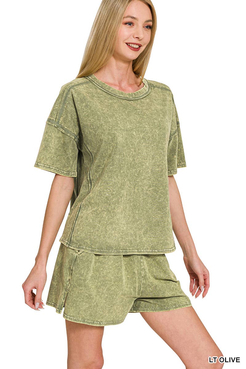 Acid Washed Short Sleeve Set