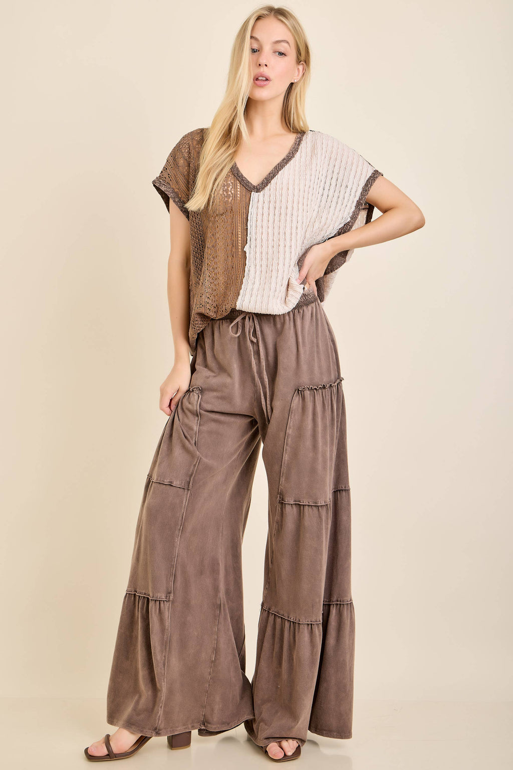 Mineral Washed Tiered Wide Leg Pants HP5033P1
