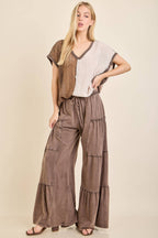 Mineral Washed Tiered Wide Leg Pants HP5033P1