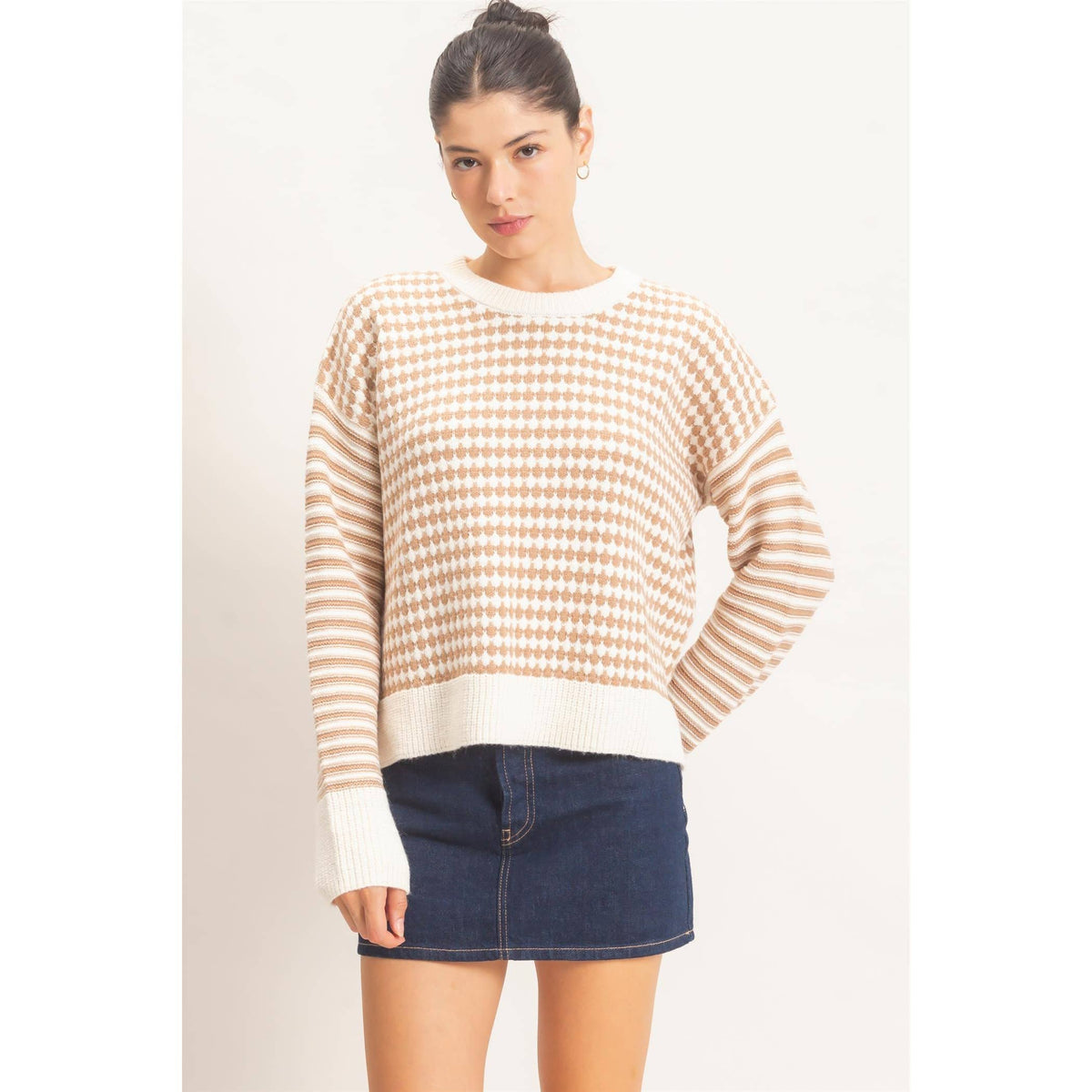 Mixed Pattern Long Sleeve Sweater