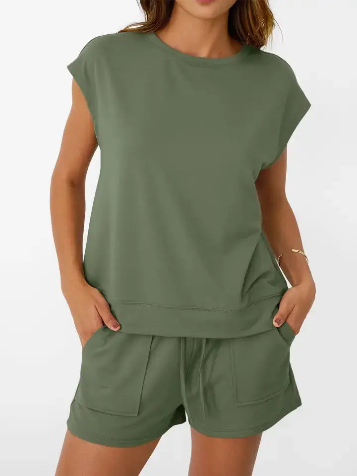 Casual Short Sleeve Top and Shorts Summer Set