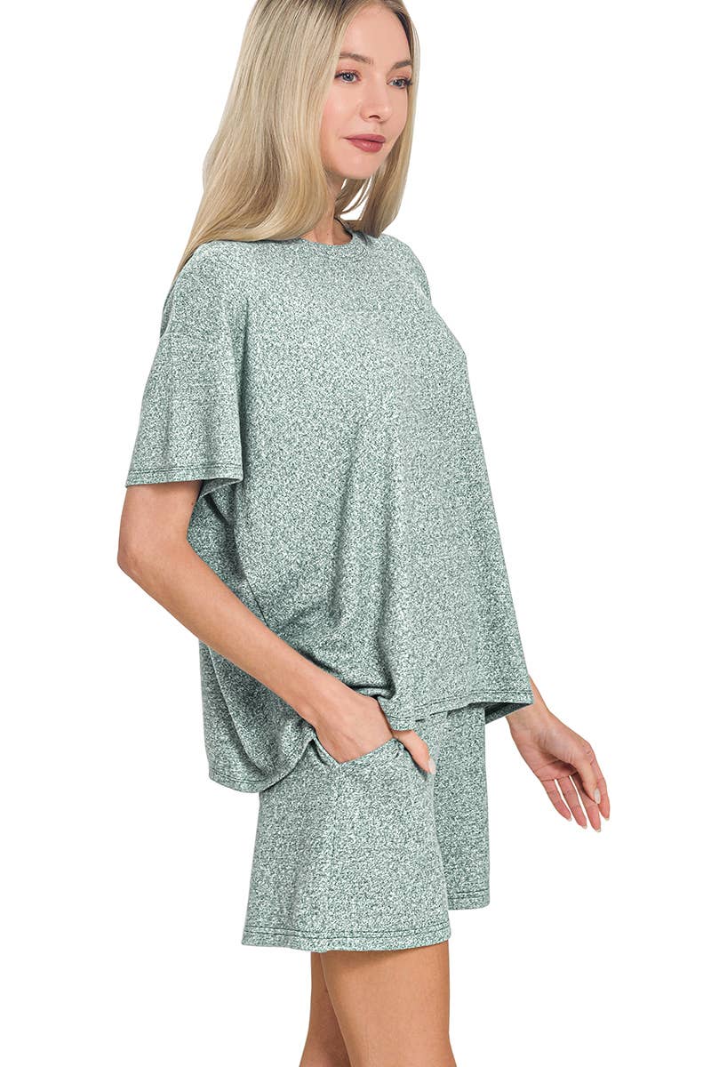 `1021 Soft Melange Short Sleeve Tee & Short Pants Set SI-28941