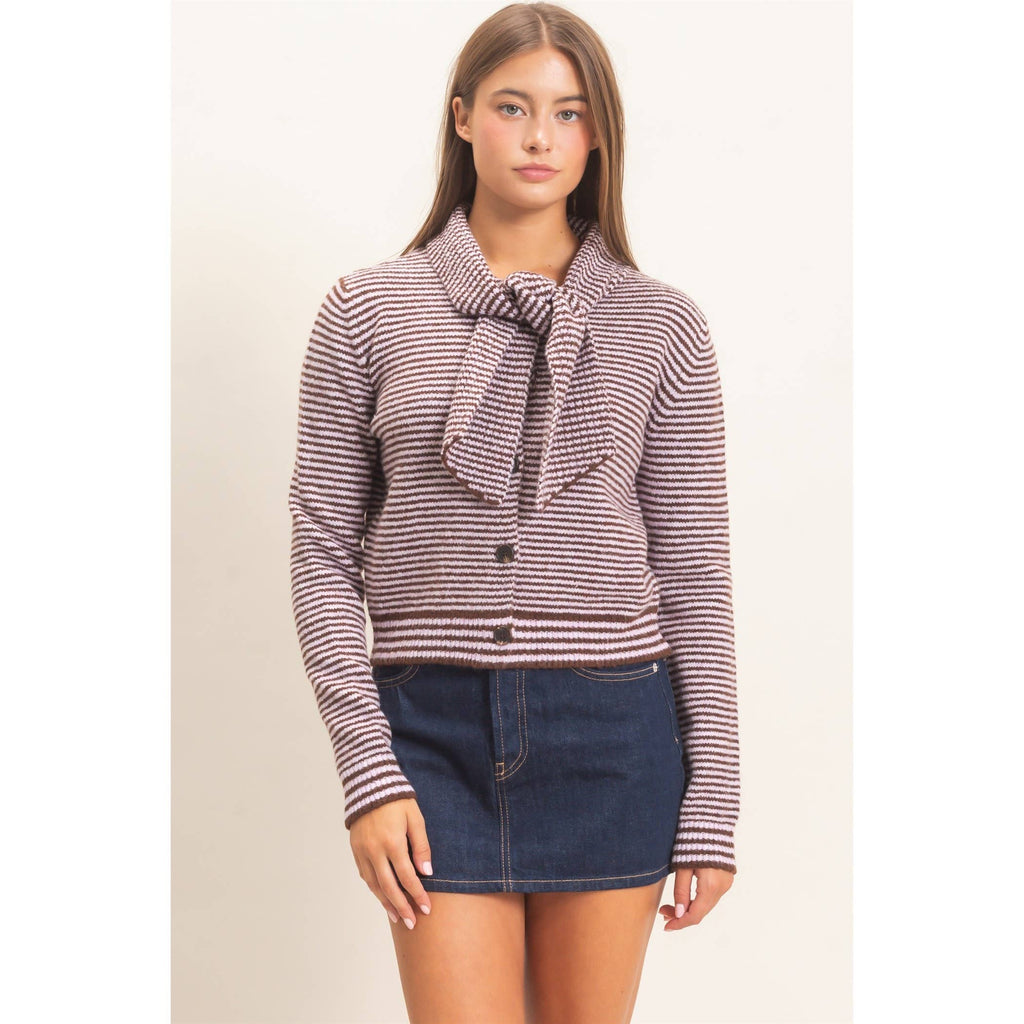 Striped Cardigan With Scarf