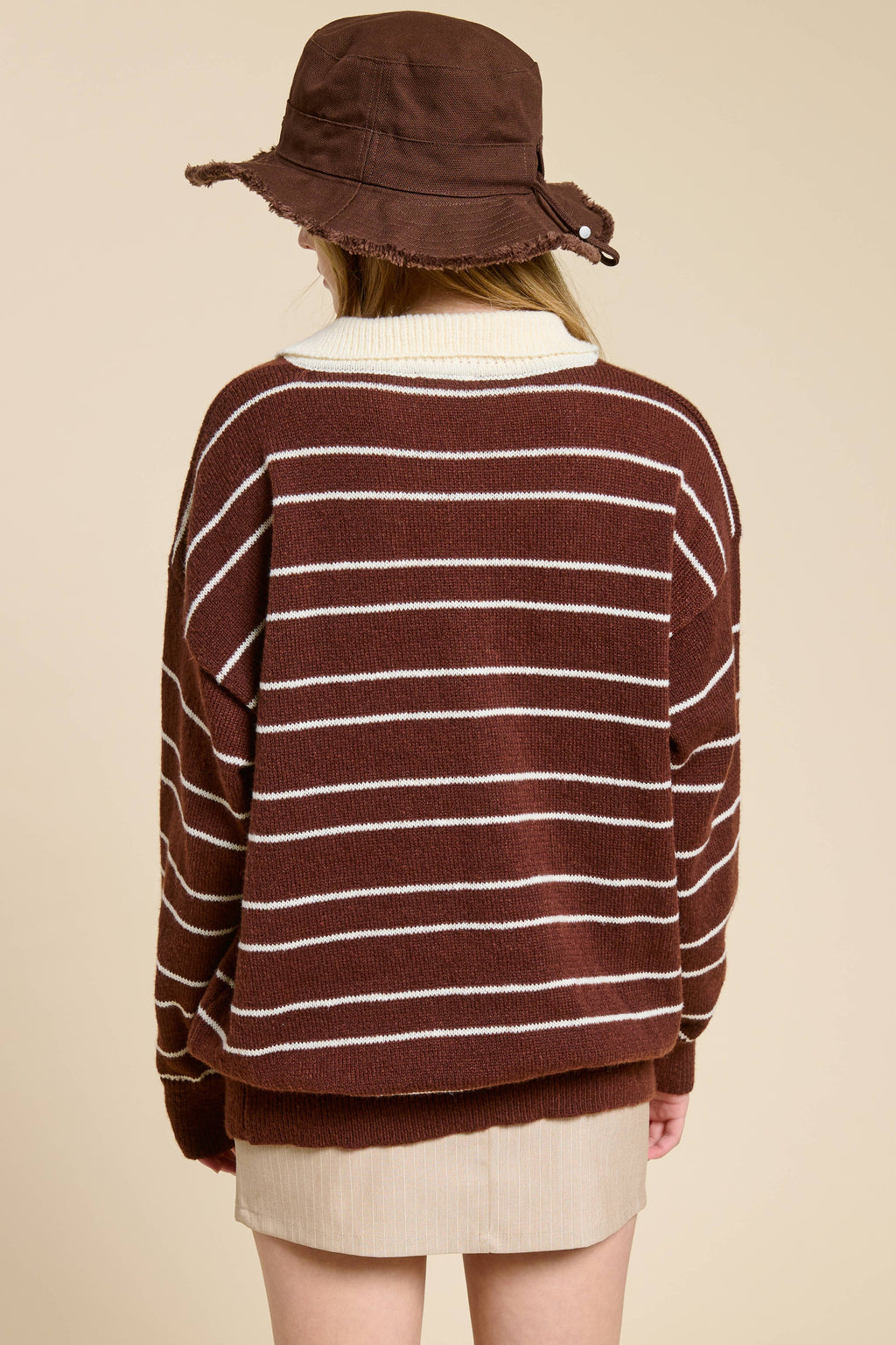 Striped Knit Polo Pullover Sweater