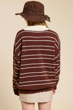 Striped Knit Polo Pullover Sweater