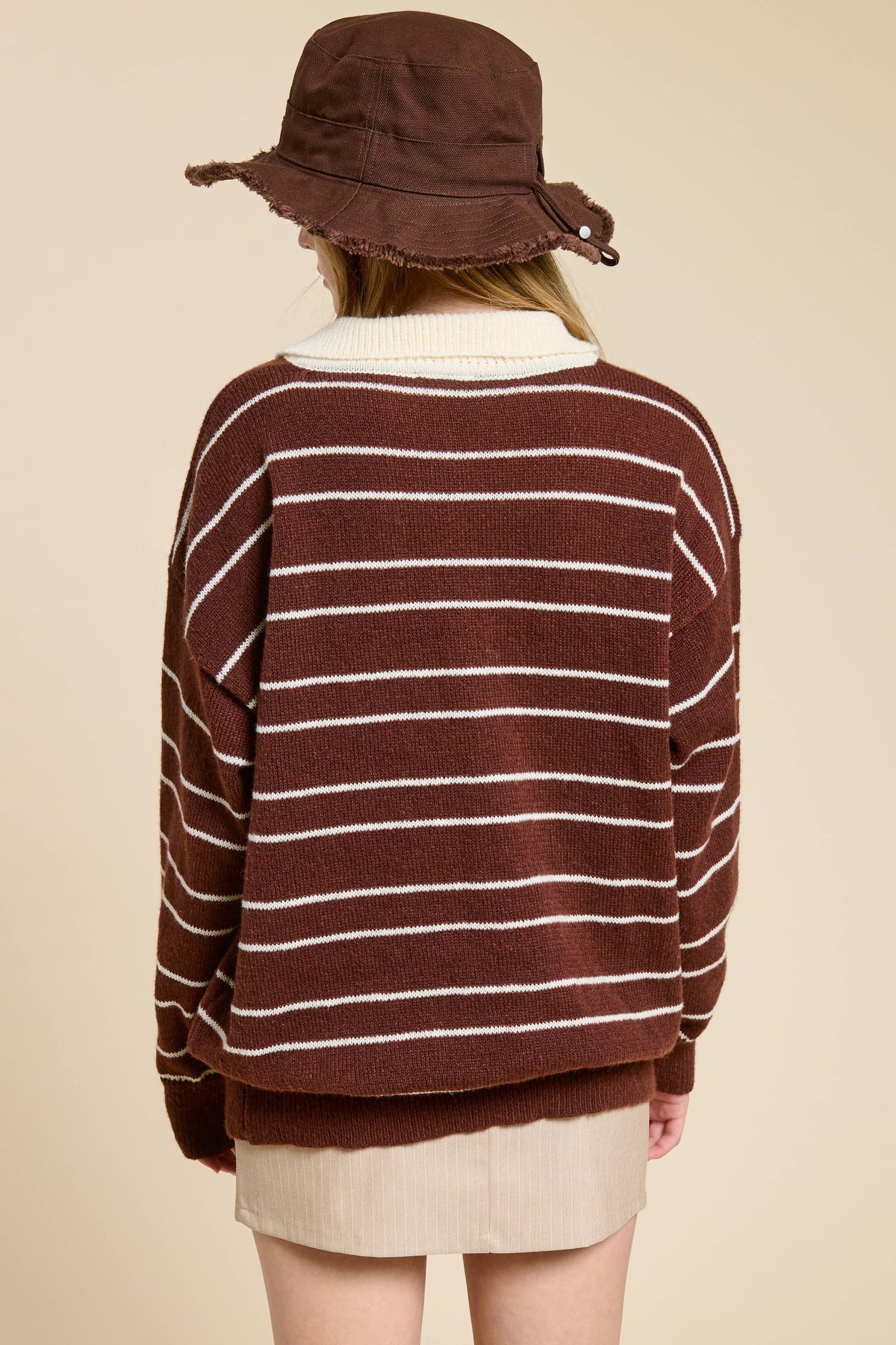 Striped Knit Polo Pullover Sweater