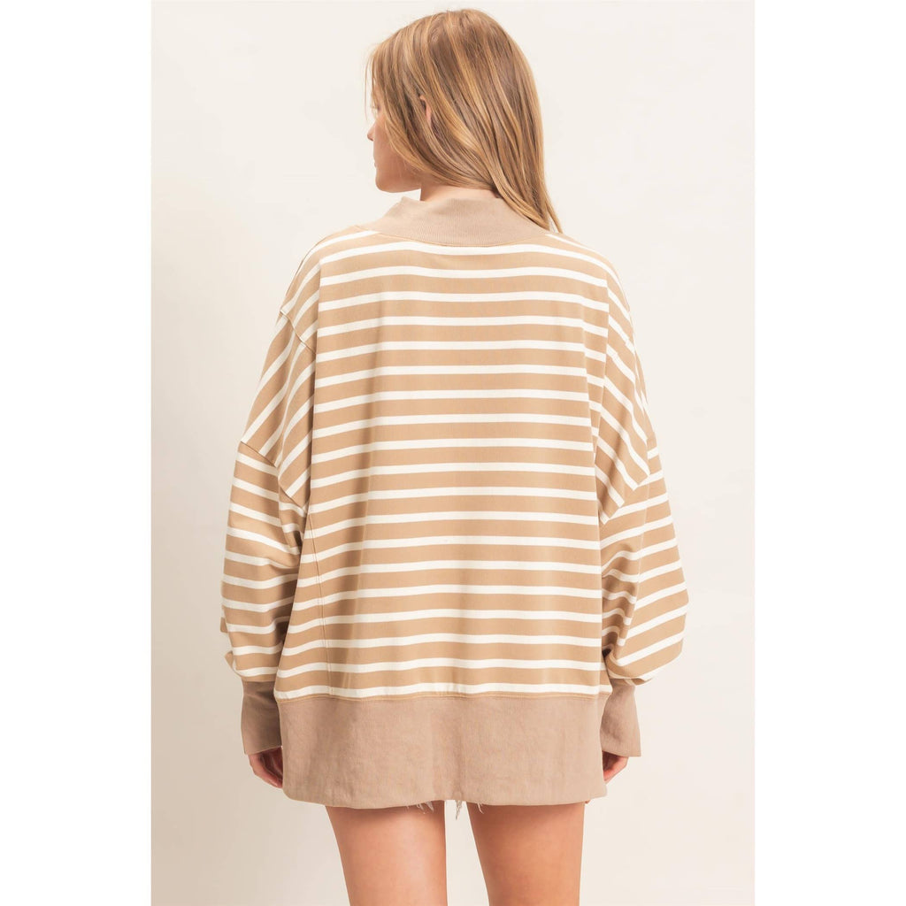 Striped Mock Neck Sweatshirt