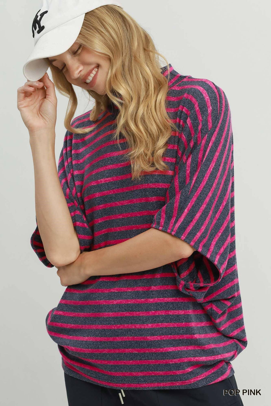 Striped Mock Neck Dolman Top
