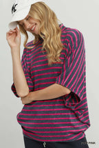 Striped Mock Neck Dolman Top