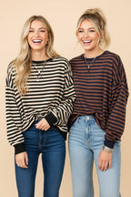 HT20242 Striped Drop-Shoulder Pullover Sweatshirt