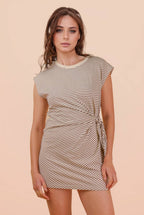 ND31733-Stripe Knit Sleeveless Mini Dress W/ Tie Detail