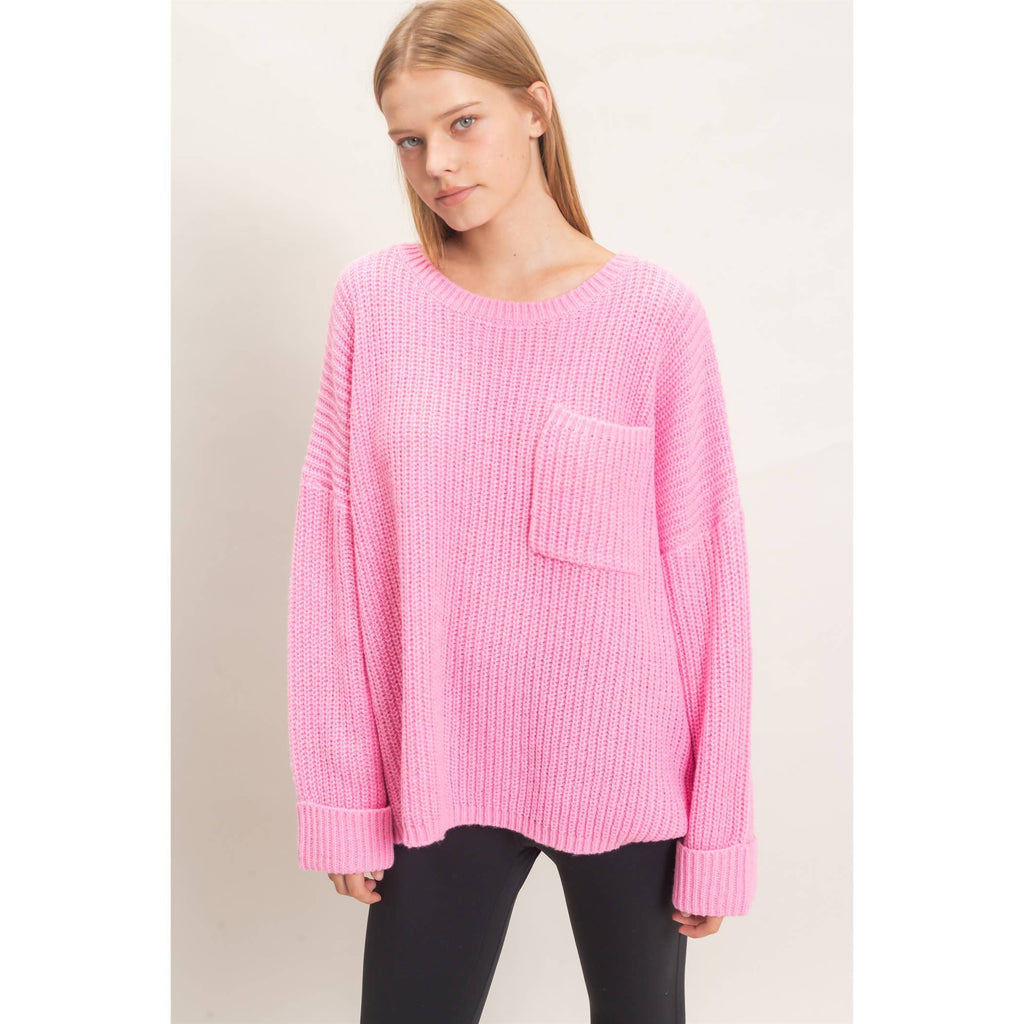 Ribbed Knit Patch Pocket Sweater