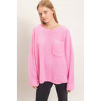 Ribbed Knit Patch Pocket Sweater