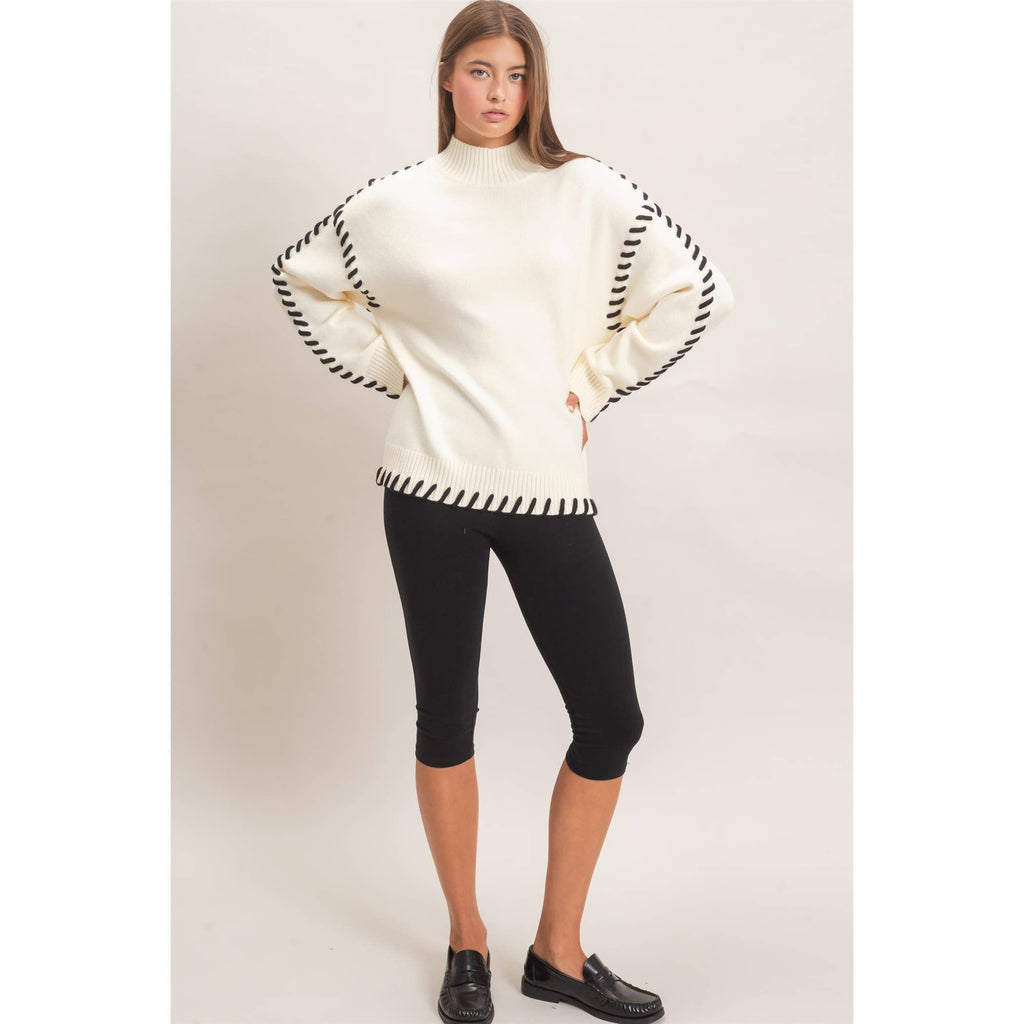 Blanket Stitch High Neck Sweater