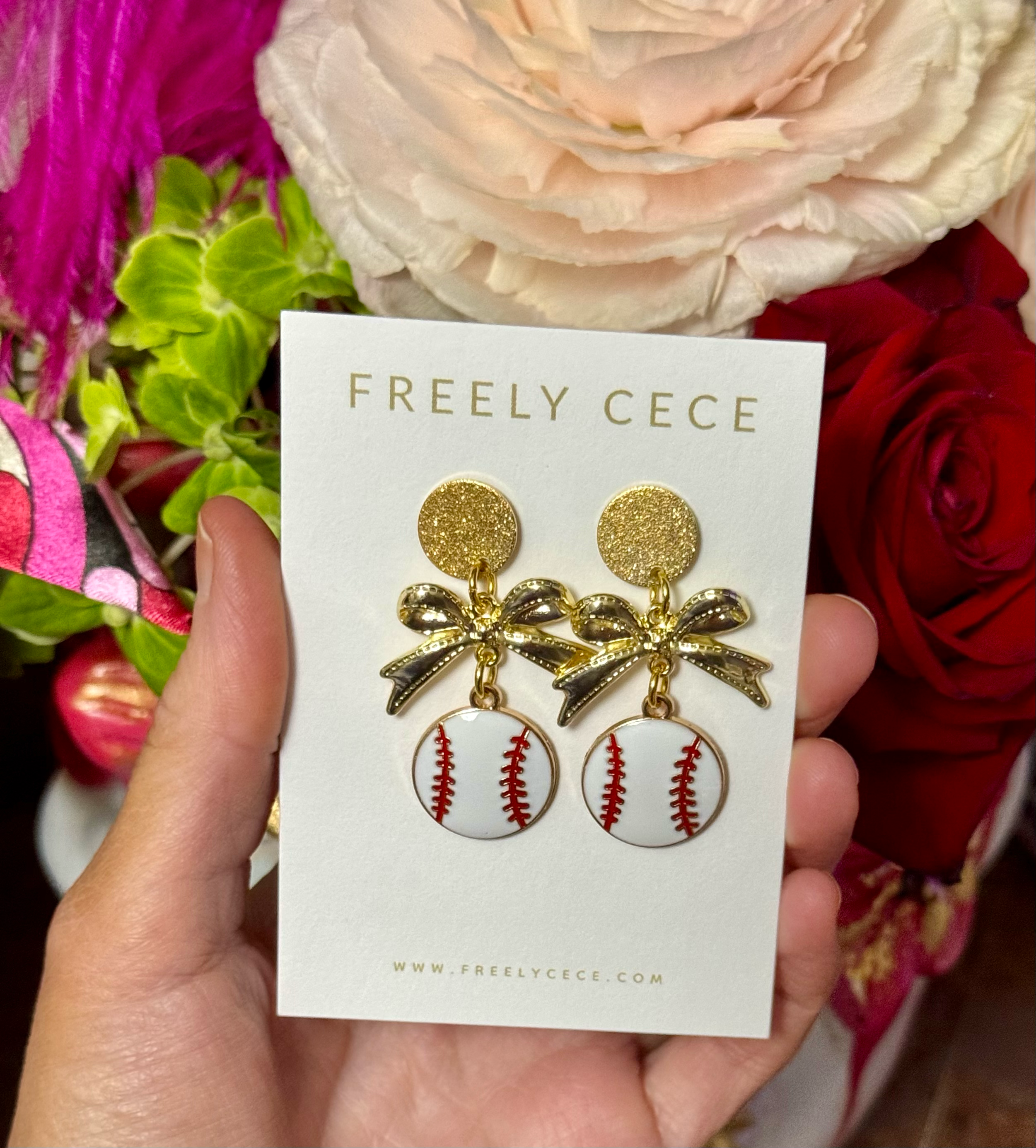 Trendy Bow Sporty Baseball Earrings