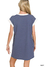 Striped Contrast Trim Rib Banded T-shirts Dress