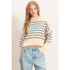 Striped Mock Neck Cropped Sweater