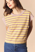 Stripe Cotton And Solid Rib Oversized Sleeveless Top