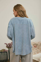 BOXY TEXTURED LONG SLEEVE WASHED KNIT TOP