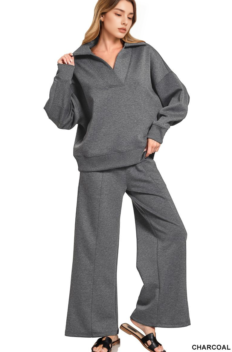 .0909 Scuba Collared Pullover & Pants 2PC Set SI-28755