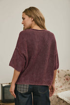 WASHED RIBBED SHORT SLEEVE ROLLED EDGE CARDIGAN