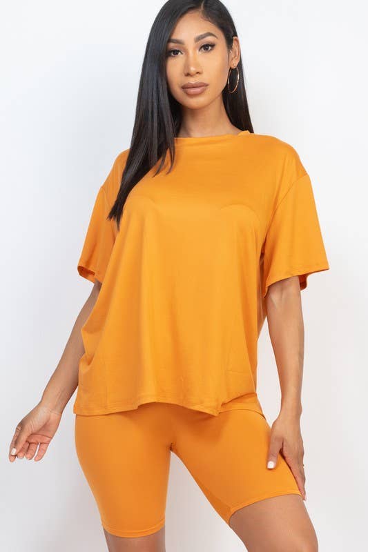 Loose Fit Top Oversize Shirts And Bike Shorts Set