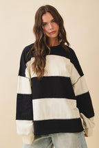 8551GN Contrast Panel Long Sleeve Slouchy Pullover 1