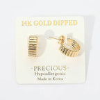 14K Gold Dipped Hypoallergenic Ribbed Mini Hoop Earrings
