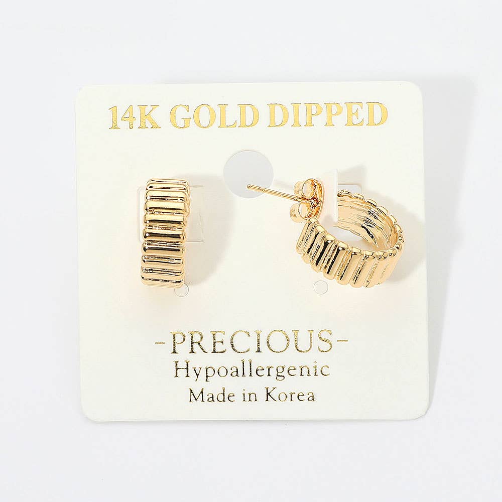 14K Gold Dipped Hypoallergenic Ribbed Mini Hoop Earrings