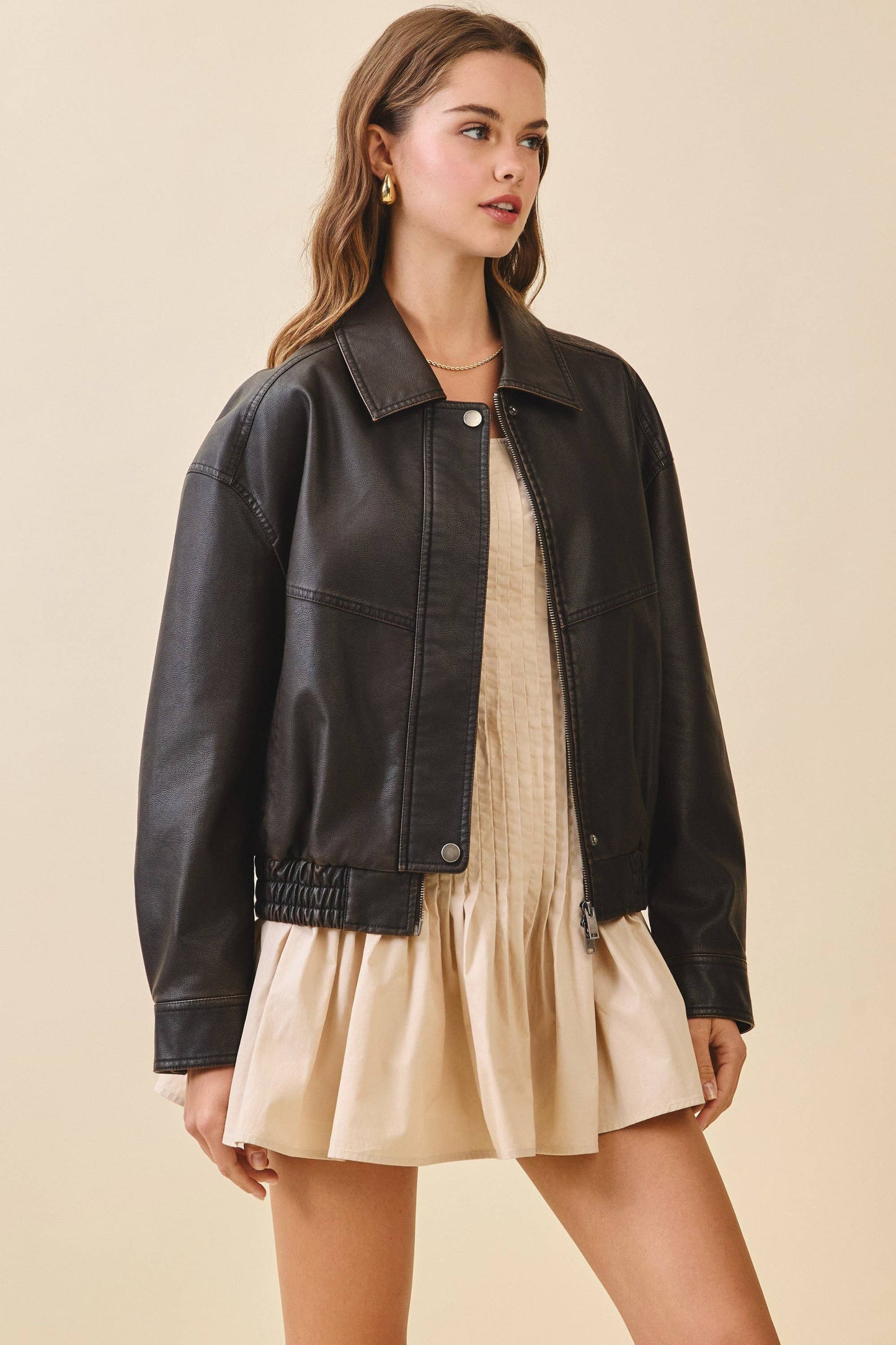 Faux Leather Zipper Jacket