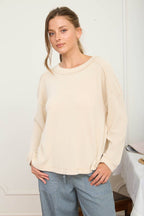 CREW NECK RIBBED LONG SLEEVE KNIT TOP