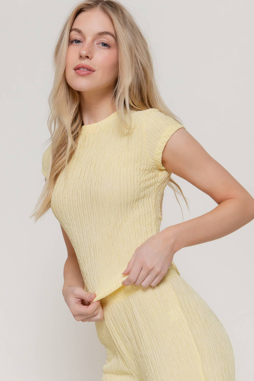 Short Sleeve Crew Neck Top & Waist Band Flare Pants Set
