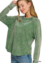 Washed Scoop Neck Long Sleeve Top Zenana
