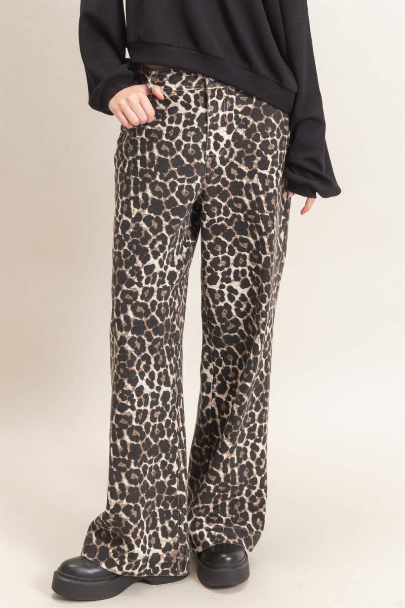 Leopard Print Wide-leg Pants
