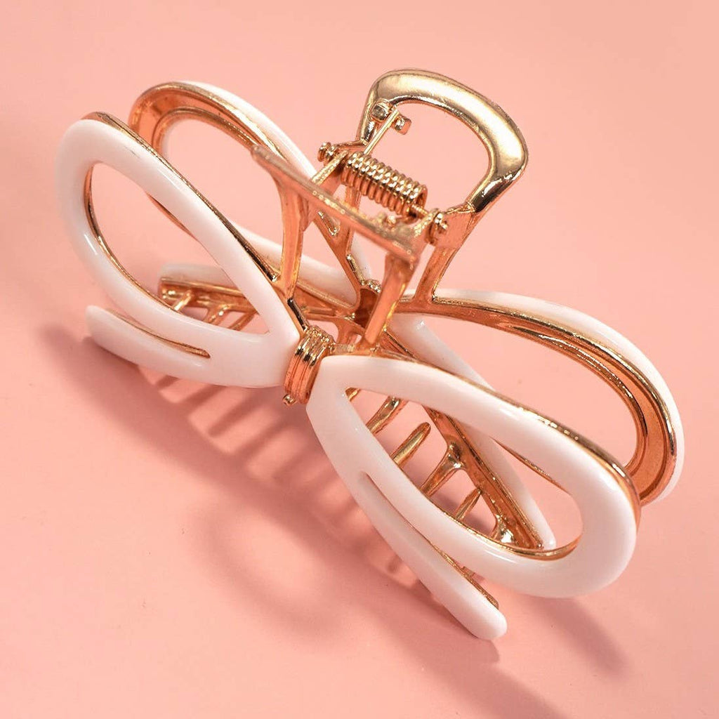 Open Ribbon Bow Gold-Tone Metal Hair Claw Clips | 40H881