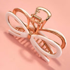 Open Ribbon Bow Gold-Tone Metal Hair Claw Clips | 40H881