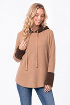 Textured Faux Sherpa Collar Hooded Top