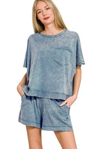 Acid Washed Oversized Top & Shorts Set