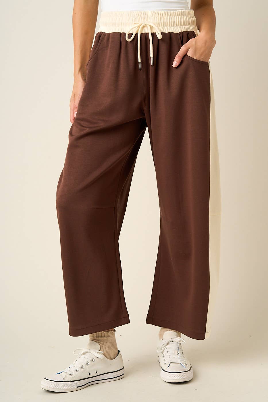 CLOUD KNIT CONTRAST STRIPE BARREL LEG LOUNGE PANTS