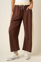CLOUD KNIT CONTRAST STRIPE BARREL LEG LOUNGE PANTS