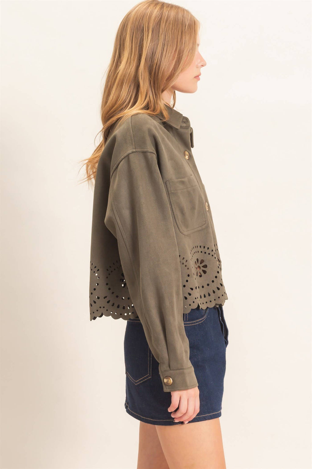 Suede Jacket With Laser Cut Hem