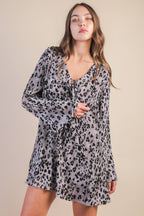 ND31903-Leopard Printed Pleated Mini Dress