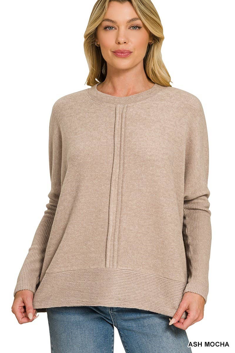 Brushed Melange Hacci Center Seam Oversized Sweater