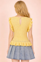 12W3640N-Ruffled Sweater Knit Top