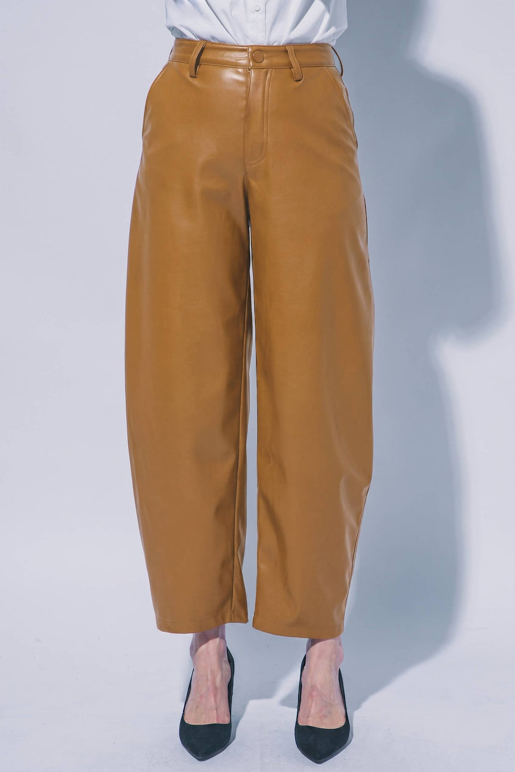 Faux Leather Barrel Leg Pants