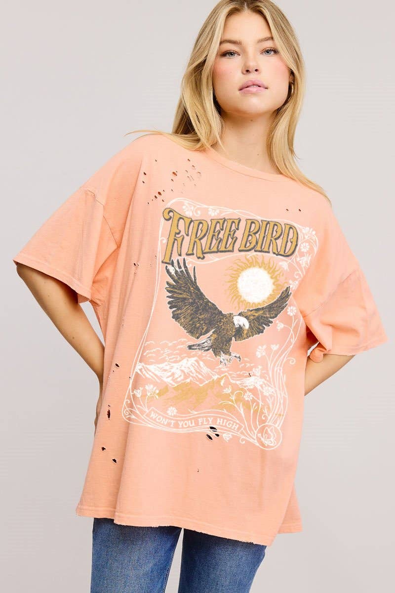 Free Bird Soaring Graphic S/S Oversized Seamless Tee