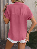 Pink Solid Color Short-Sleeve Button-Up Shirt
