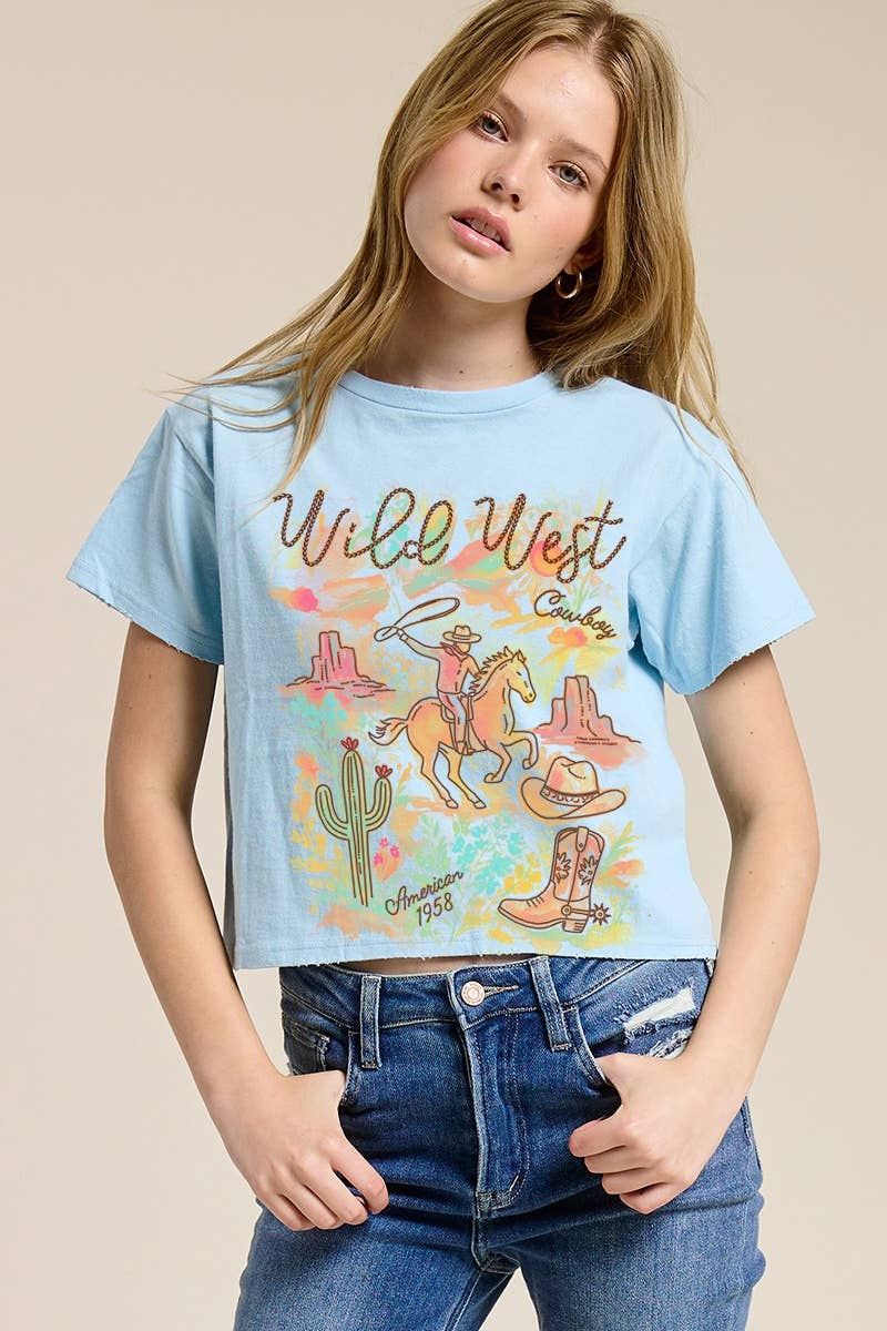 Puff' Wild West Cowboy Graphic S/S Seamless Faux Crop