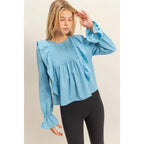 Pintuck Ruffle Detail Woven Blouse