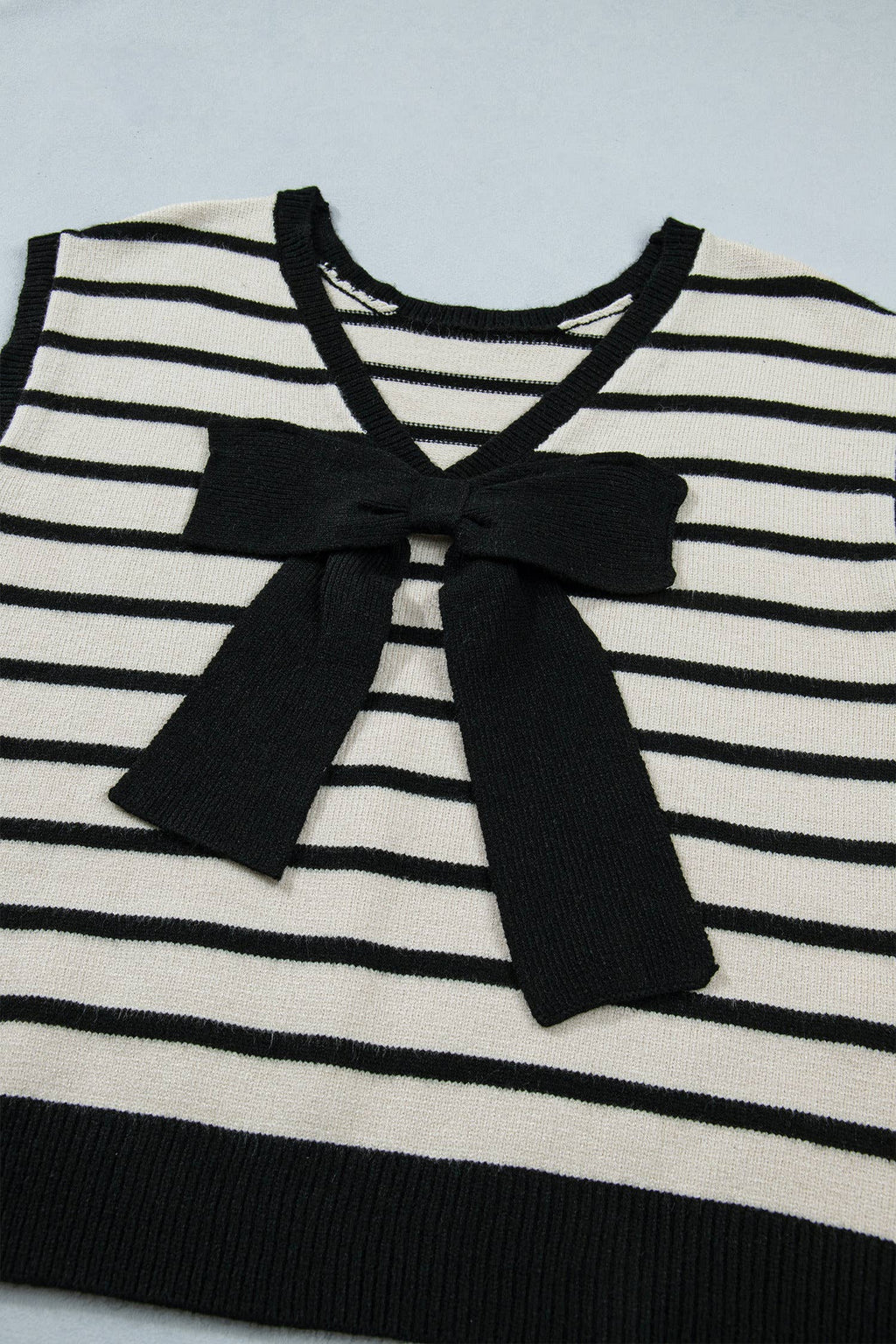 Reversible Striped Plush Knit Top with Bow Accent (S-XL)
